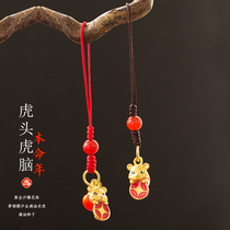 (Tiger Head Tiger Brain) Cartoon Cute This Year Men And Women Lovers Bronze Small Tiger Pendants Hang Pendant Mobile Phone Chain Pendant