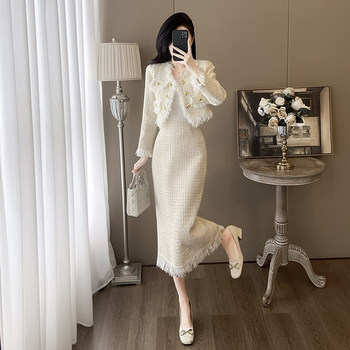 French-Style Rich Girl Style Skirt Two-Piece Set for Women, Autumn and Winter High-End Elegant Short Coat, Chanel-Style Suit Skirt