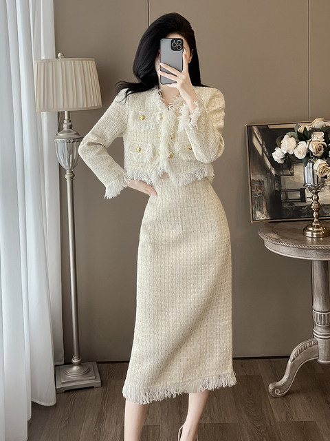 French-Style Rich Girl Style Skirt Two-Piece Set for Women, Autumn and Winter High-End Elegant Short Coat, Chanel-Style Suit Skirt