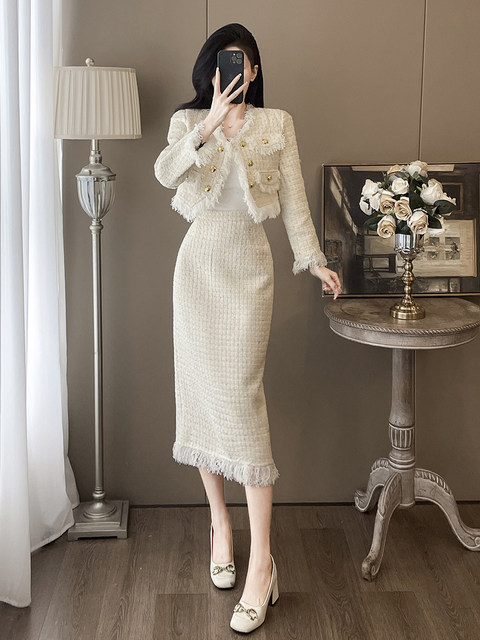 French-Style Rich Girl Style Skirt Two-Piece Set for Women, Autumn and Winter High-End Elegant Short Coat, Chanel-Style Suit Skirt