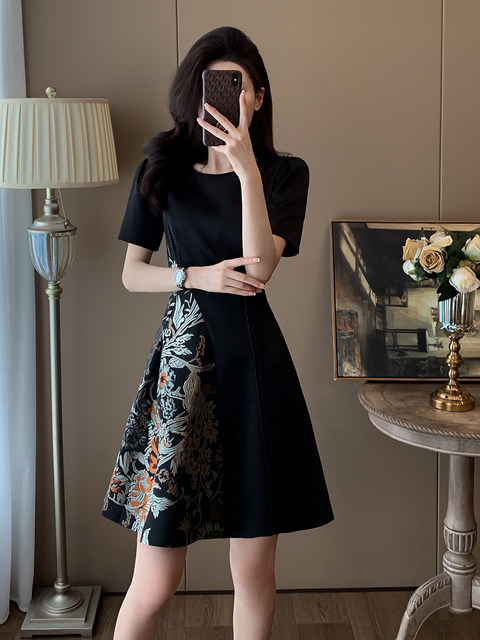 Summer Hepburn style retro temperament skirt women's short-sleeved waist slimming new Chinese style dress high-end
