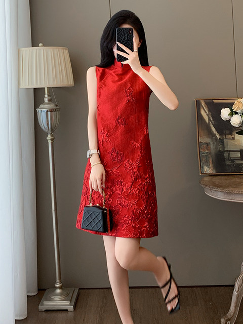 Summer national style new Chinese style sleeveless French heavy jacquard dress women's foreign style light luxury beautiful improved cheongsam dress