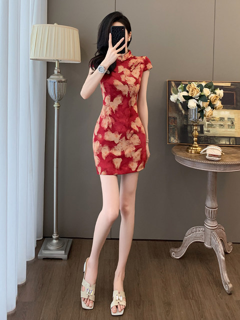 Summer Fashion New Chinese Style Stand-Up Collar Buttoned Dress for Women, Elegant Retro Stunning Slim-Fit Improved Cheongsam Dress