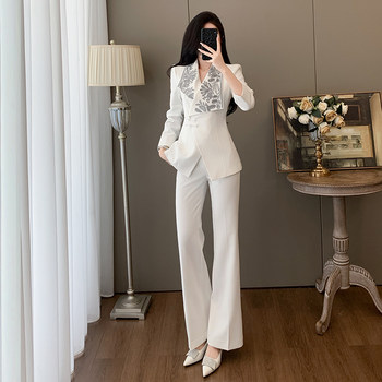 New Chinese-Style National Embroidery Button Suit Jacket for Women, Elegant High-End Professional Blazer Set with Trousers, Two-Piece Set