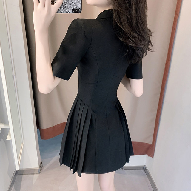 Summer small French style suit dress for women summer college style waist pleated suit dress