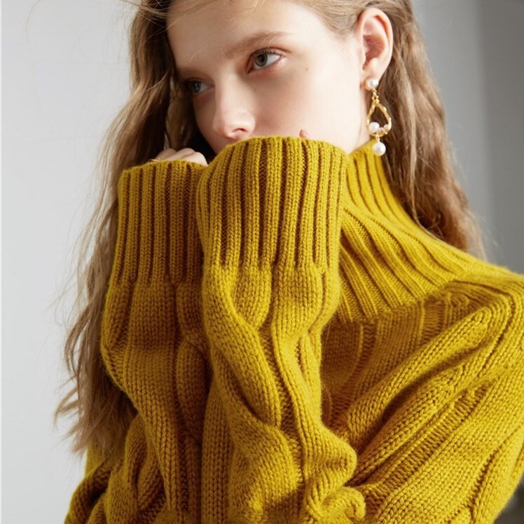 2026 European Soft Cashmere Sweater for Women, High-Neck, Thick, Lazy Style, Pullover, Cable Knit Sweater, Winter Knitted Base Shirt 2026 European Soft Cashmere Sweater for Women, High-Neck, Thick, Lazy Style, Pullover, Cable Knit Sweater, Winter Knitted Base Shirt