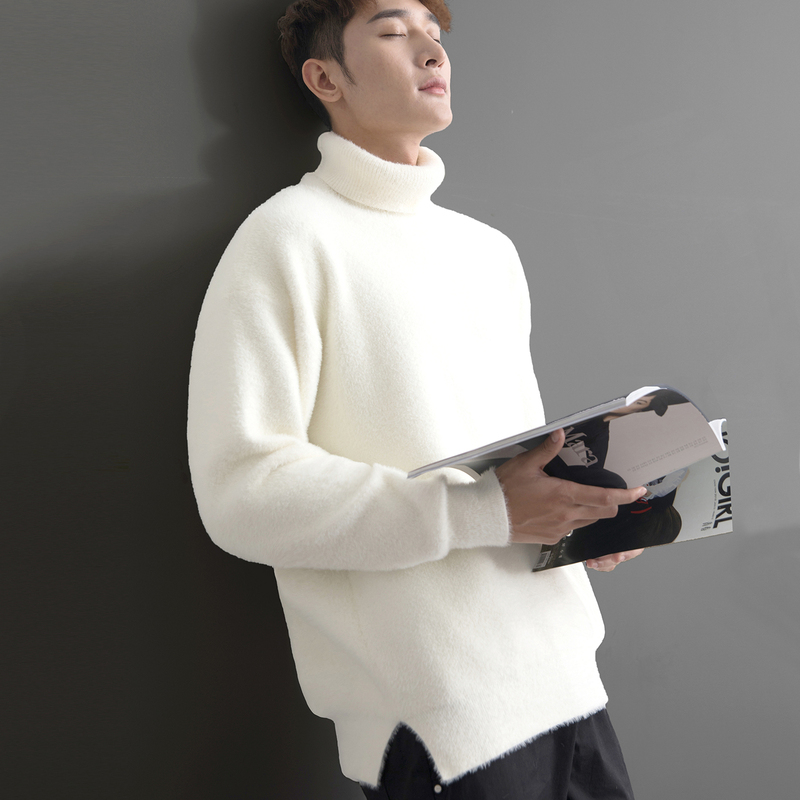 Non-Pilling Mink Cashmere Turtleneck Sweater for Men 2026 New Style Loose Lazy Style High-End White Thickened Base Shirt