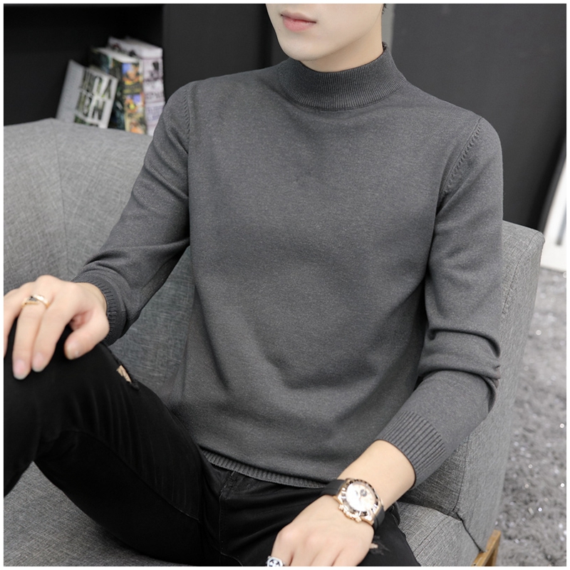 Autumn and winter semi-turtleneck sweater men's slim fashion knitted base shirt Handsome men's velvet thickened long-sleeved top