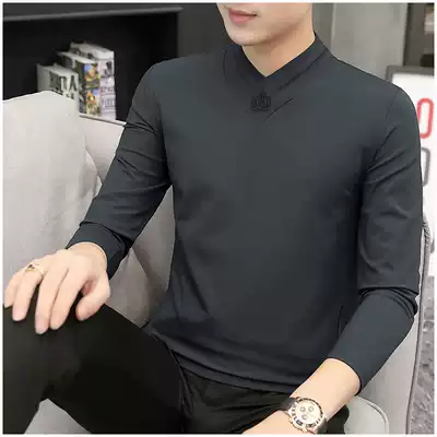 Modal Men's Long Sleeve T-shirt Autumn and Winter Trends Korean Slim base shirt Men's Thin Casual V-Collar