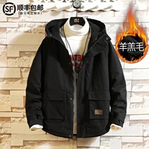 Fashion brand lambskin cotton coat Autumn and winter mens work jacket Fat fat plus size thickened loose cotton jacket