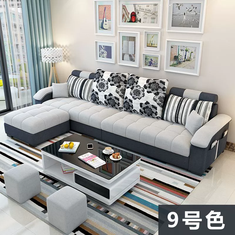 Sofa vải đơn giản hiện đại phòng khách căn hộ nhỏ kết hợp có thể tháo rời và giặt được ở góc phòng cho thuê căn hộ 3 người đầy đủ tiện nghi - Ghế sô pha