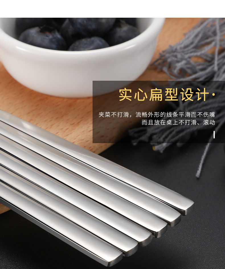 Qingbo thép không gỉ Hàn Quốc bộ đồ ăn gia đình người lớn tay cầm dài đũa đặt muỗng nhà hàng thương mại bộ chén dĩa cao cấp