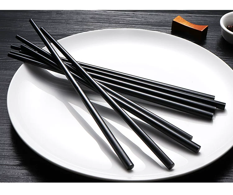 Đũa nhựa màu melamine giả sứ dài màu đen thương mại cao cấp khách sạn nhà hàng gia đình người lớn bộ đồ ăn 10 đôi dĩa sứ