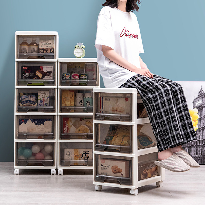 Snack Cabinet container household snack collection cabinet Living room Red drawer type transparent locker