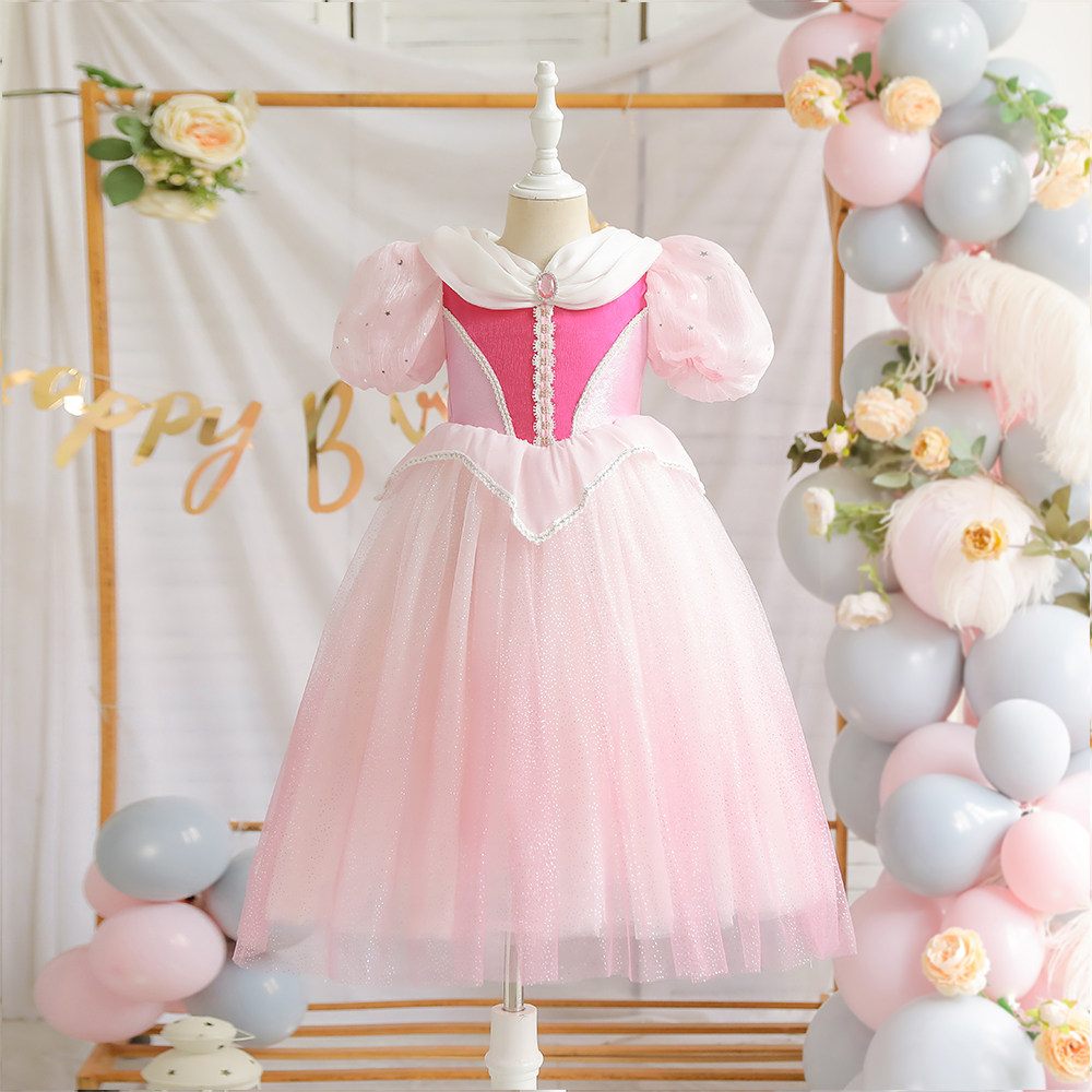 61 Children Princess Dress Girl Love Loo Foam Sleeves Long Skirt Ice Chic Edge Sleeping Beauty Sweet Mesh Dresses Dress