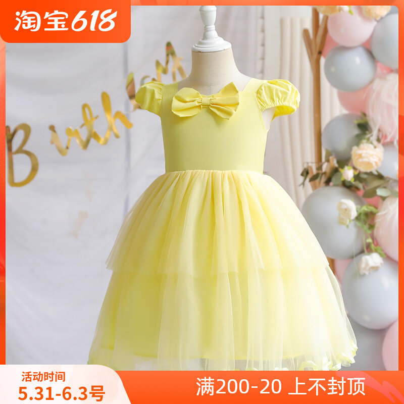 Kindergarten Belle Princess Dress Girl 61 Harnesses Sweet and Wind Dress Summer Beauties and Beast Web Yarn Dresses