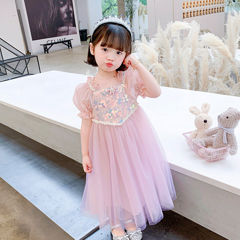 Pink Princess Skirt Liuyi Girls Summer Mesh Skirt Children's Advanced Gradient Skirt Aisha Pearl Western Dress