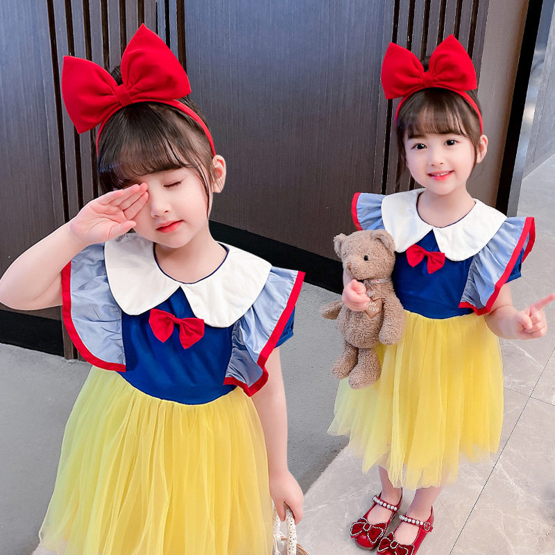 White Snow Princess Dress Girl Summer 2022 New Summer Short Sleeve Foreign Dress Baby Birthday Gown Love Sasha Dress