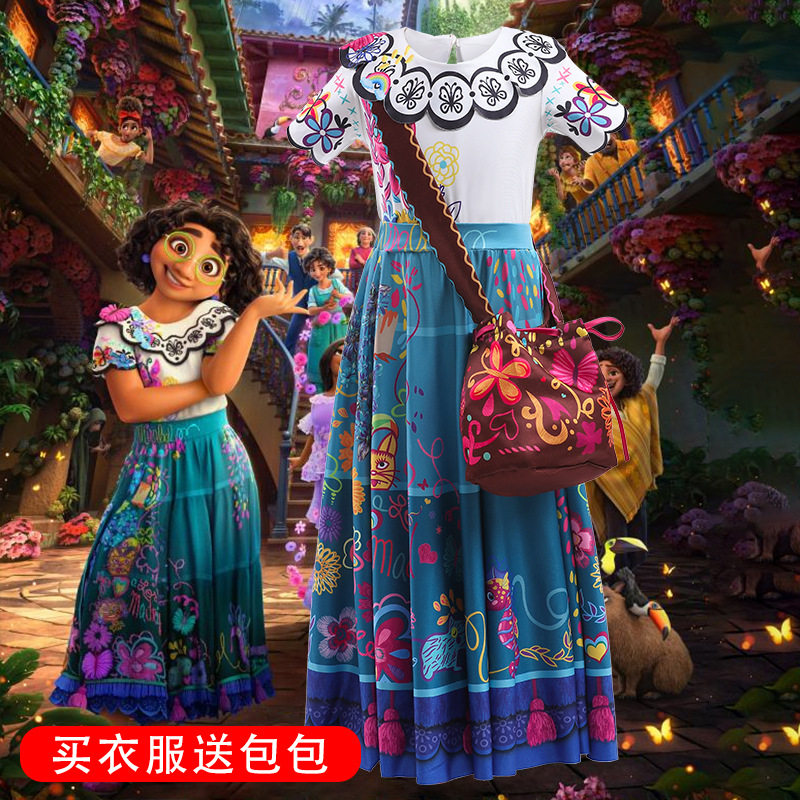 2022 Magic Full House Mirabel Princess Dress White Dress White Dress Girl National Wind Printed Skirt Delivery Bag