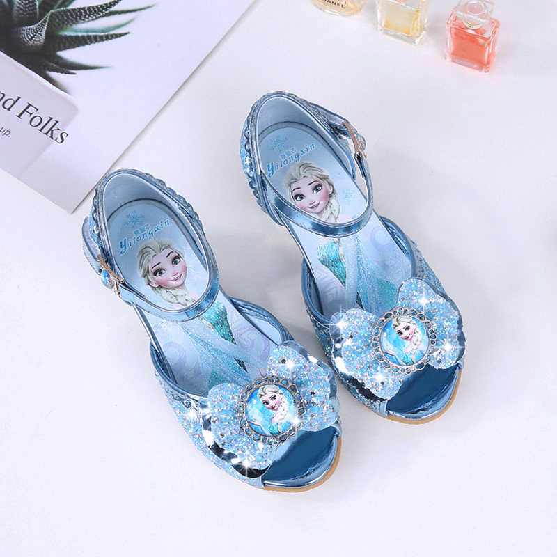 Girl Little High Heel Sandals Ice Crystal Shoes Chic Edge Love Sandfish Stomp Shoes CUHK Child Water Drill Princess Shoes