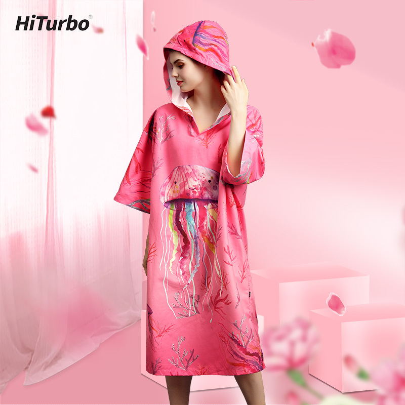 Hiturbo Quick-Drying Bath Towel, Diving Poncho, Hot Spring Bathrobe, Seaside Beach Towel, Absorbent Swimming Sports Towel for Women