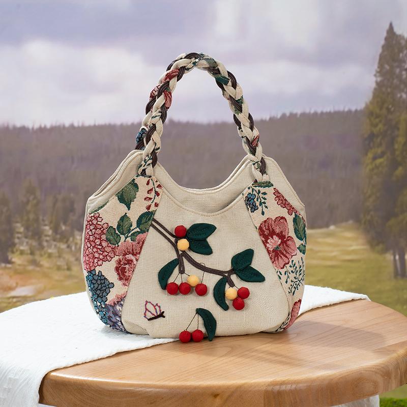 Original Fresh and Versatile Handmade Three-Dimensional Handbag with Ethnic Style, Lightweight and Suitable for Going Out, Chinese-Style Women's Cloth Bag