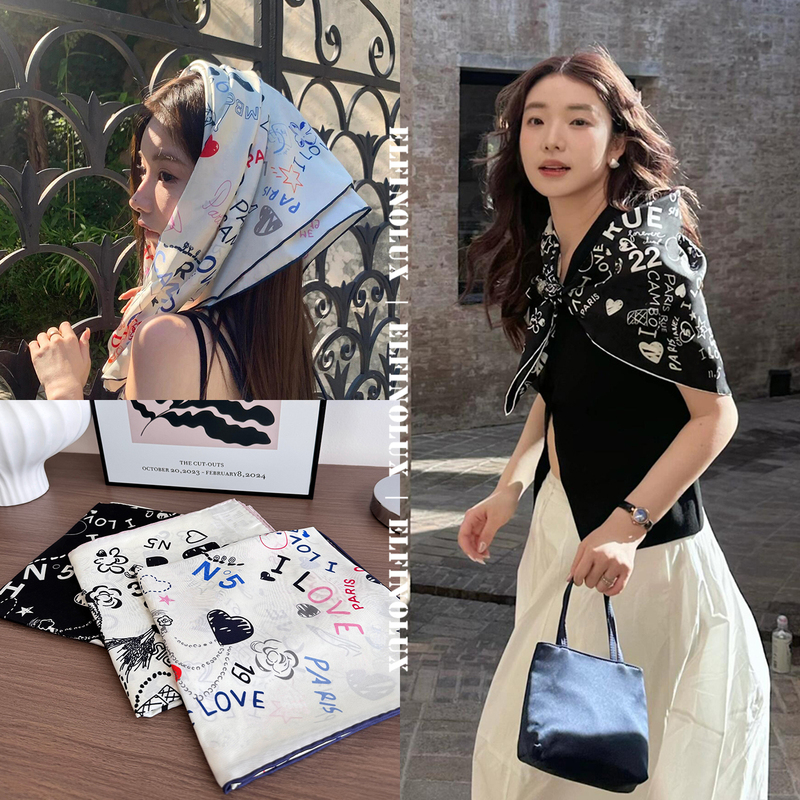 Elfinolux 25S Valentine's Day Limited Edition Graffiti Colorful Scarf 90 Square Scarf Women's Accessories Versatile Multi-Element Elfinolux 25S Valentine's Day Limited Edition Graffiti Colorful Scarf 90 Square Scarf Women's Accessories Versatile Multi-Element
