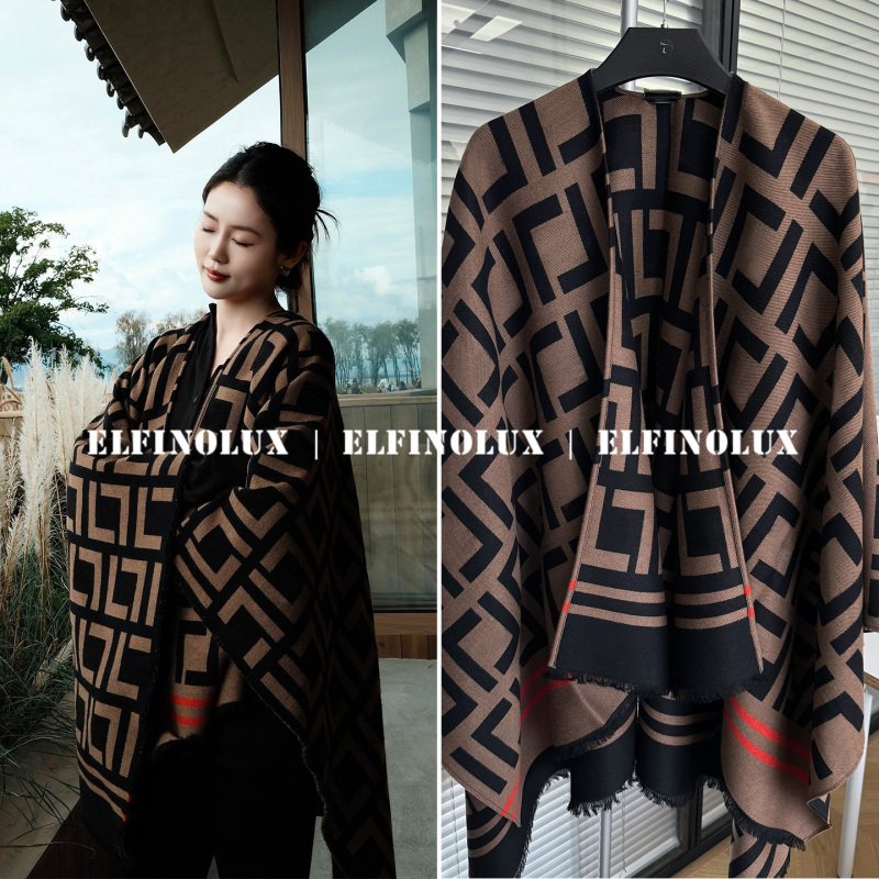 Benefits! Clearance Sale at a Loss! Heavyweight 850g~95% Wool + 5% Silk~Classic Brown Shawl Cape