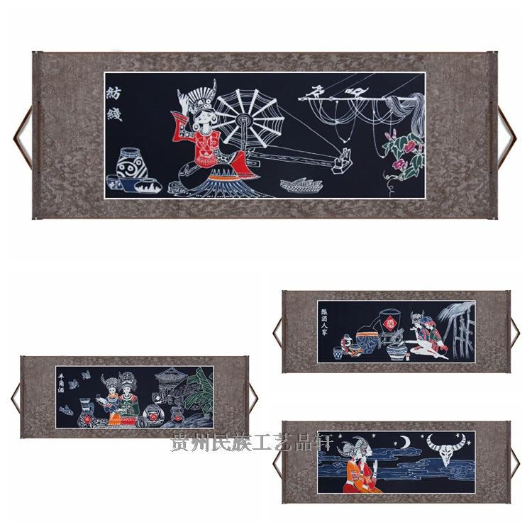 Guizhou wax and dyeing wall-mounted cloth art painting ethnic wind business gift An Shunmiao ethnic character decorative rotating shaft painting workmanship gift swaying decoration