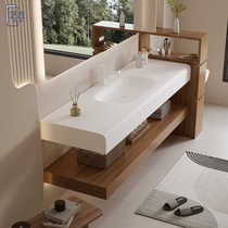 Log medieval style Dupont Corian integrated basin bathroom cabinet combination walnut color bathroom washbasin customization