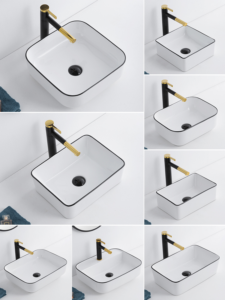 Nordic table basin Black Ceramic washbasin Single sink Rectangular round household washbasin Balcony mini washbasin