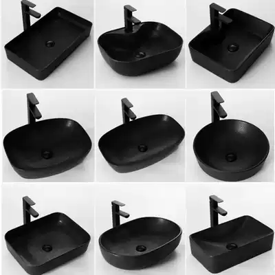 European-style table basin Ceramic washbasin Black matte round washbasin Household washbasin Powder room table washbasin