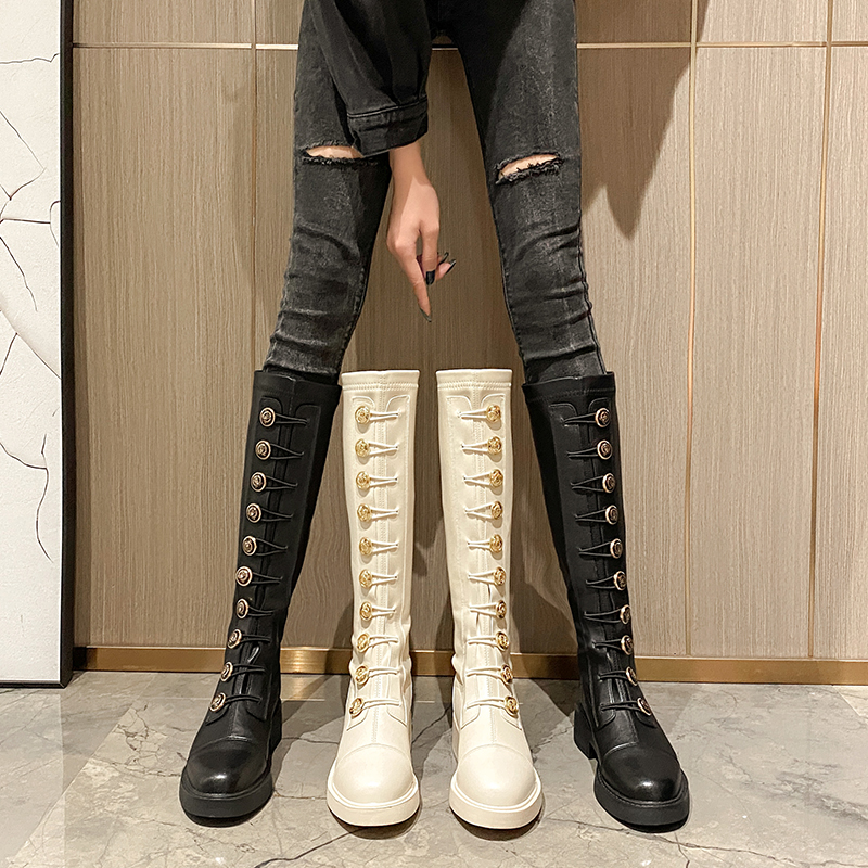 However Knee-long Boots Woman 2021 Autumn Winter's new gush white Lean Long Barrel Rider Genuine Leather High Cylinder Boots