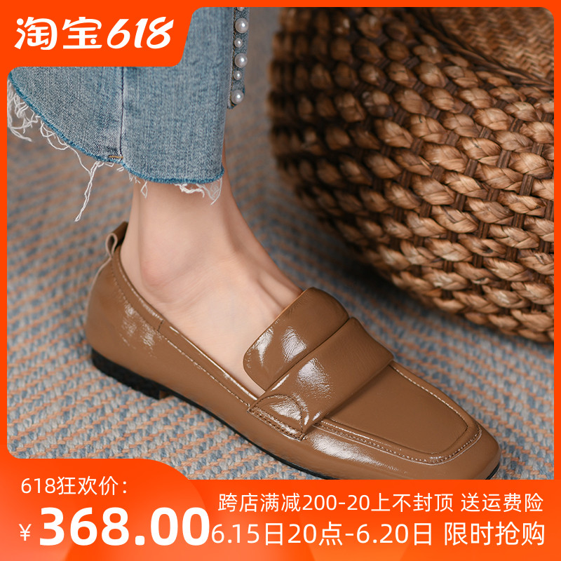 Single shoe woman 2022 Spring and autumn new genuine leather flat heel retro Inn wind small leather shoes square flat Lefos shoes