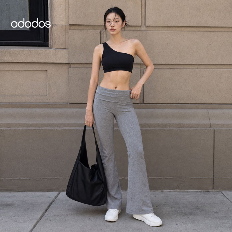 Ododos Women's Flared Pants Low-Waist Yoga Pants Leggings with Folded Waistband Slimming Casual Sports Pants Ododos Women's Flared Pants Low-Waist Yoga Pants Leggings with Folded Waistband Slimming Casual Sports Pants