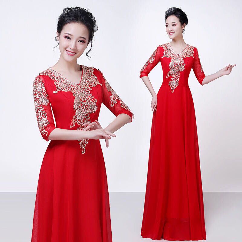 Choir Performance Dress for Women, Long Skirt, Elegant Autumn Choir Dress, Stage Conductor Dress, Poetry Recitation Long Dress
