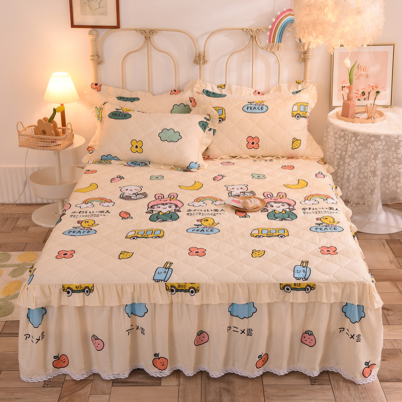New Thickened Pure Cotton Bed Dress Clip Cotton Bed Hood Full Cotton Dust Cover Cover Sepal Bed Skirt Single Piece Cartoon Skirt Kit-Taobao