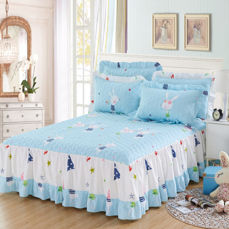 Promotional cartoon cotton princess bed skirt quilted bed cover cotton non-slip bed skirt cover thickened mattress bed bag bed cover