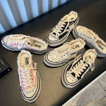 Thick-soled beggar shoes spring and autumn thin models 2021 new shoes white shoes womens summer shoes street shot canvas shoes tide shoes