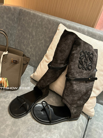 马丁靴女2025夏季新款长筒靴复古凉靴西部牛仔裤管靴罗马堆堆靴子