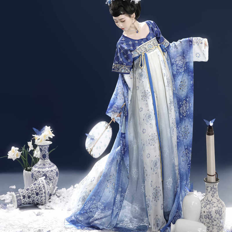 Inkalei's Original Tang-Style High-Collar Chest-Length Hanfu for Women, Chinese Style Ultra-Fairy-Like Ruqun Set, Spring and Summer Daily Wear