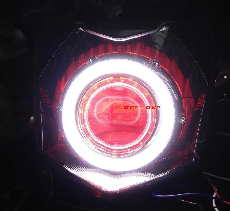Đèn pha xe máy Yamaha Eagle 125 lắp ráp ống kính đôi 2,8 / 3 inch Angel quỷ mắt xenon - Đèn HID xe máy đèn pha 7 màu xe máy	