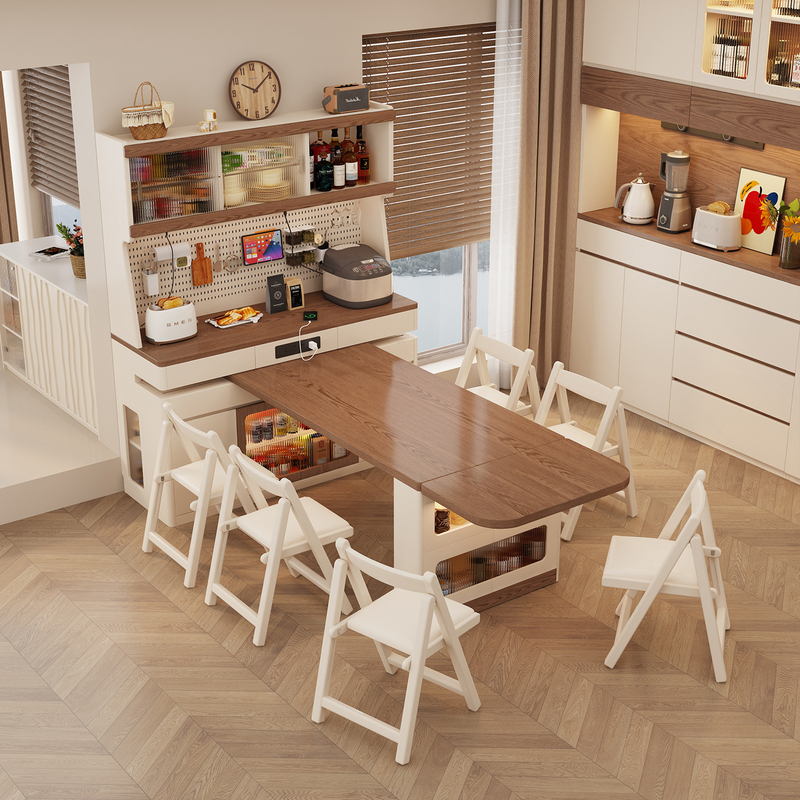Rotating and Extendable Dining Table, Sideboard, Wall-Mounted Integrated Small Apartment Living Room Solid Wood Storage Bar Island 2026 New Model