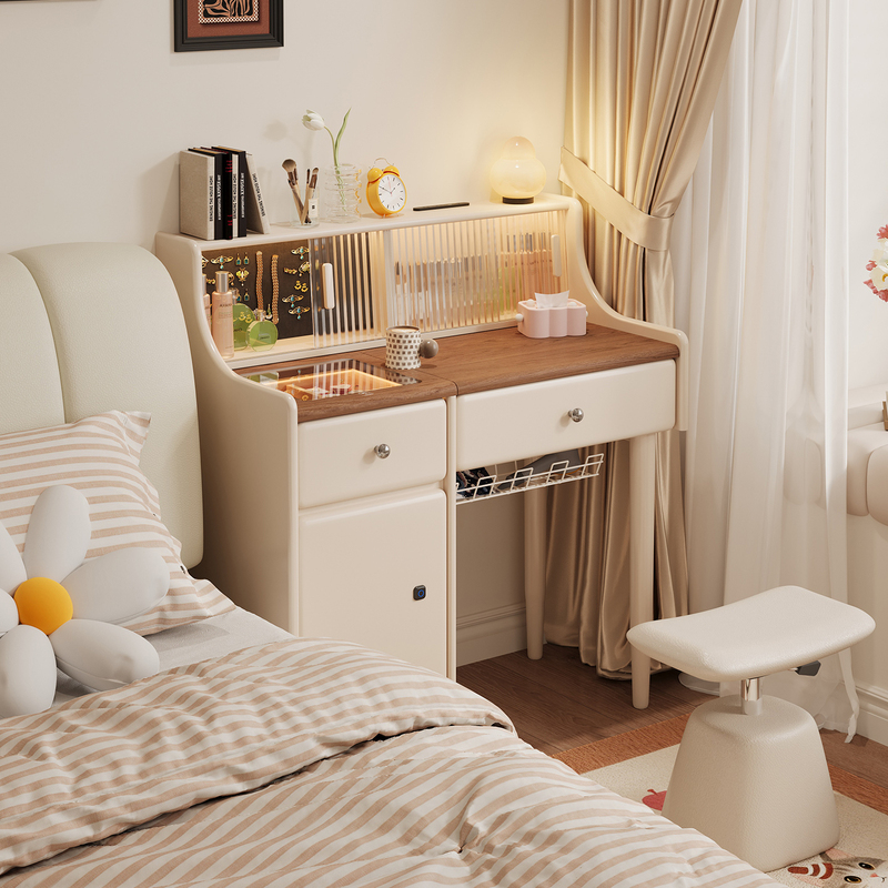 Cream-Style Solid Wood Dressing Table with Flip-Top Mirror That Can Be Hidden, 2026 New Model, Master Bedroom Makeup Table with Jewelry Storage