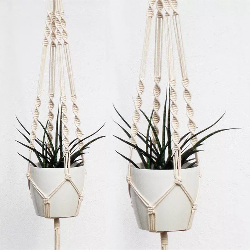 Nordic hand-woven tapestry rope hanging basket flower pot flower stand living room bedroom wall decoration hanging hand-woven flower pot net pocket