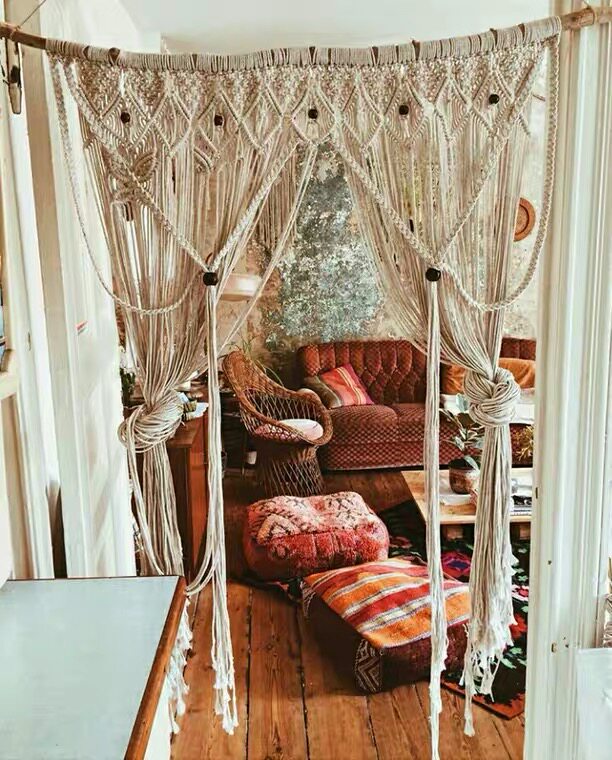 Nordic Wind Woven Doors Curtain Xuan Guan Aisle Free From Punching Partition Windows Folk Sleeping Living-room Bedside Tapestry Tapestry Decorative Curtain