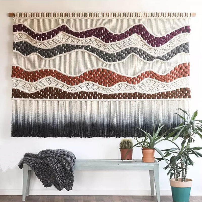 Nordic woven color large tapestry ins wind living room decoration hanging cloth B&B model room background wall tapestry