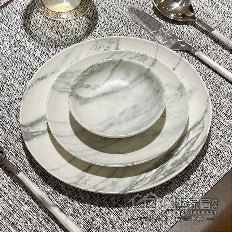 Japanese-Style Marble-Patterned Ceramic Tableware, Round Plates, Small Plates, Deep Plates, Rice Bowls, Mugs, Suitable for Microwave and Oven Use