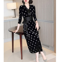 Foreign Trade Womens Clothing Outlet International Big Card Clearing House Cut Mark External single Yu Shan Goods Polo Dot satin V collar dress Dress Skirt