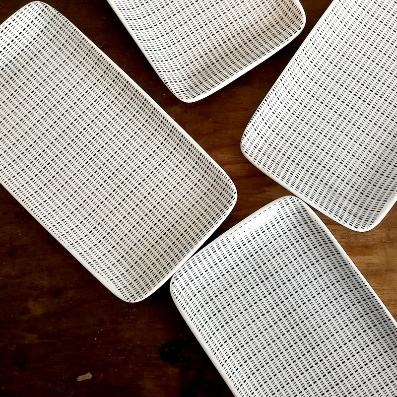 DearDali Japanese Style Square Bowl Rectangular Spotted Plate Striped Home Dining table Ceramic Bowl Dish Set